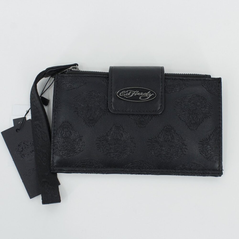 NWT Ed Hardy Black Tiger‎ Embossed Wristlet Wallet - Gothic Y2K Style